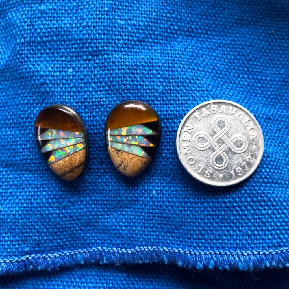 Sterling/opal/onyx earrings
